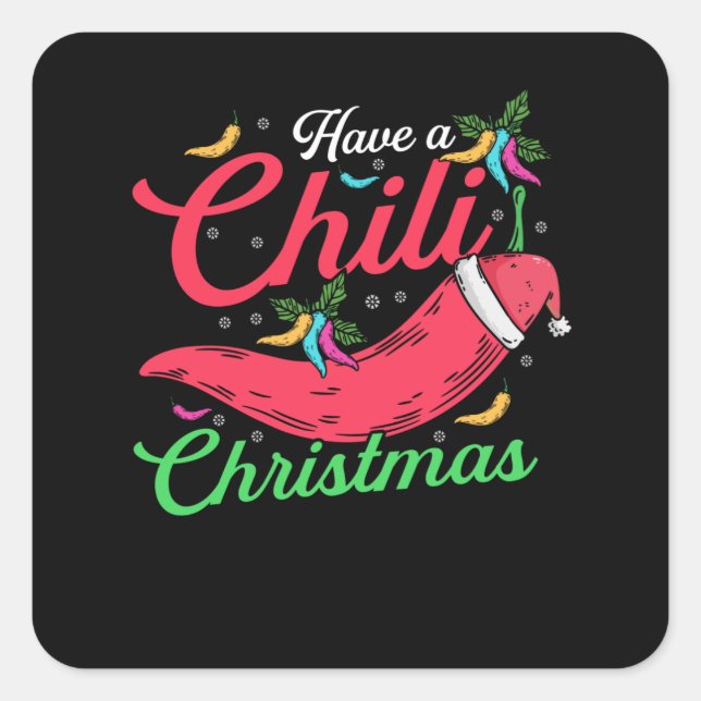Hot Chili Pepper Christmas Design, Unisex Quadratischer Aufkleber (Vorderseite)