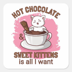 Hot Chocolate and Sweet Kittens Quadratischer Aufkleber