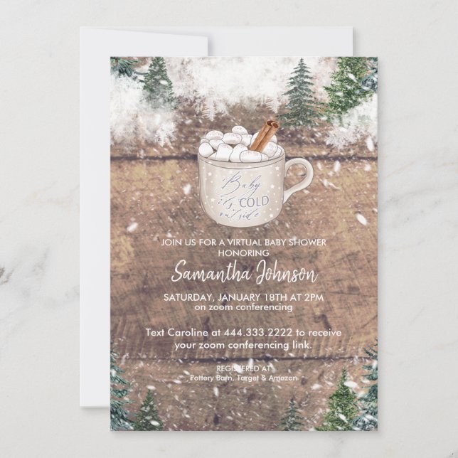 Hot Chocolate Baby Es ist kalt draußen, blau II Einladung (Vorderseite)