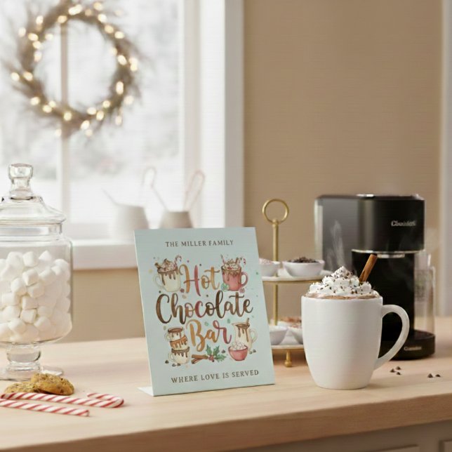 Hot Chocolate Bar Personalized Pedestal Sign Sockelschild (Celebrate the holiday this season with this beautiful personalized hot cocoa bar sign! )