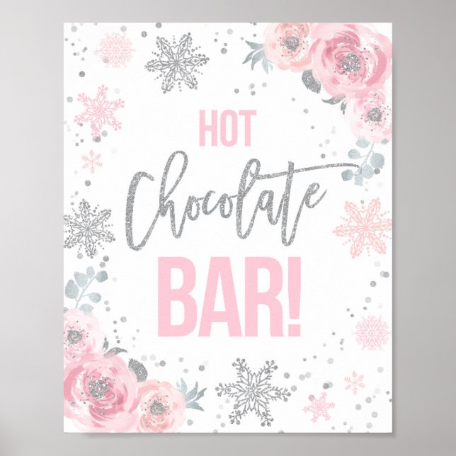 Hot Chocolate Bar Pink Winter ONEderland Party Poster (Vorne)