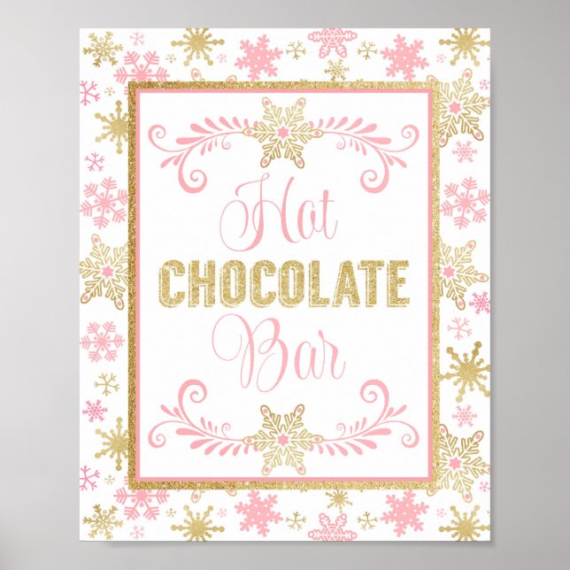 Hot Chocolate Bar Poster - Rosa Goldschneeflocken (Vorne)