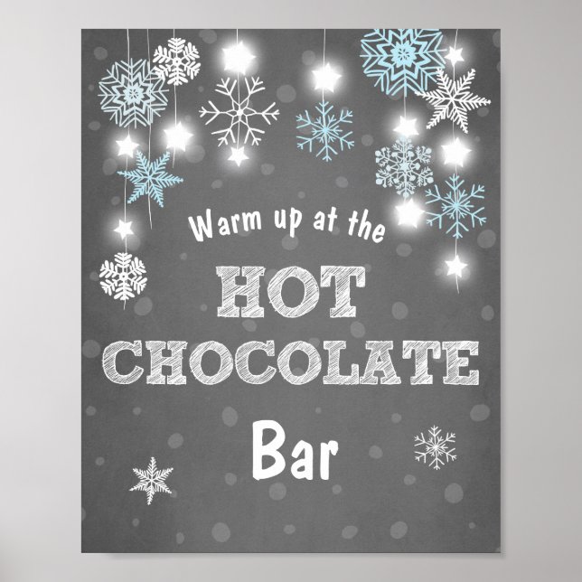Hot Chocolate Bar Sign Blue Schneeflocken Rustikal Poster (Vorne)
