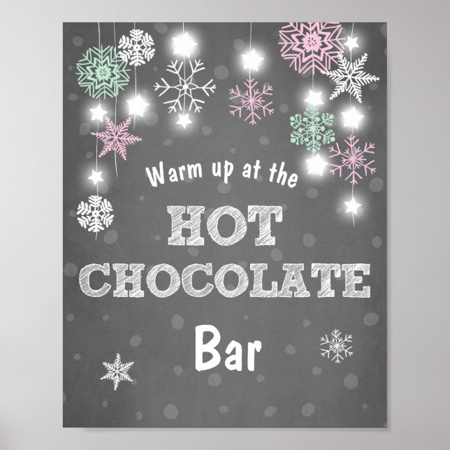 Hot Chocolate Bar Sign Pink Schneeflocken Rustikal Poster (Vorne)