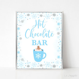 Hot Chocolate Bar Winter Blue Snowflakes Zeichen Poster