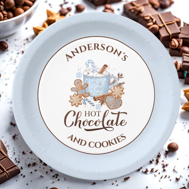 Hot Chocolate Blue Christmas Name Paper Teller (Hot Chocolate Blue Christmas Name Paper Plates)