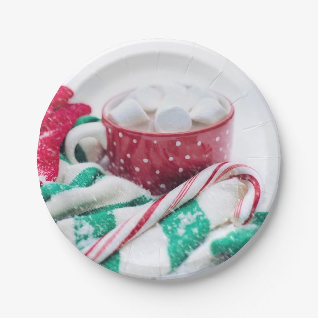Hot Chocolate & Candy Cane Weihnachten Pappteller (Vorderseite)