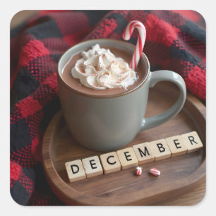 Hot Chocolate Dezember Quadratischer Aufkleber