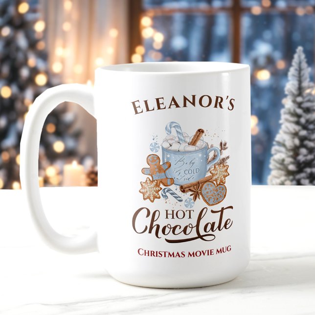 Hot Chocolate Modern Large Blue Name Weihnachtszei Kaffeetasse (Hot Chocolate Modern Large Blue Name Christmas Mug)