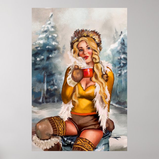 "Hot Chocolate On A Cold Day" Pinup Art Poster (Vorne)
