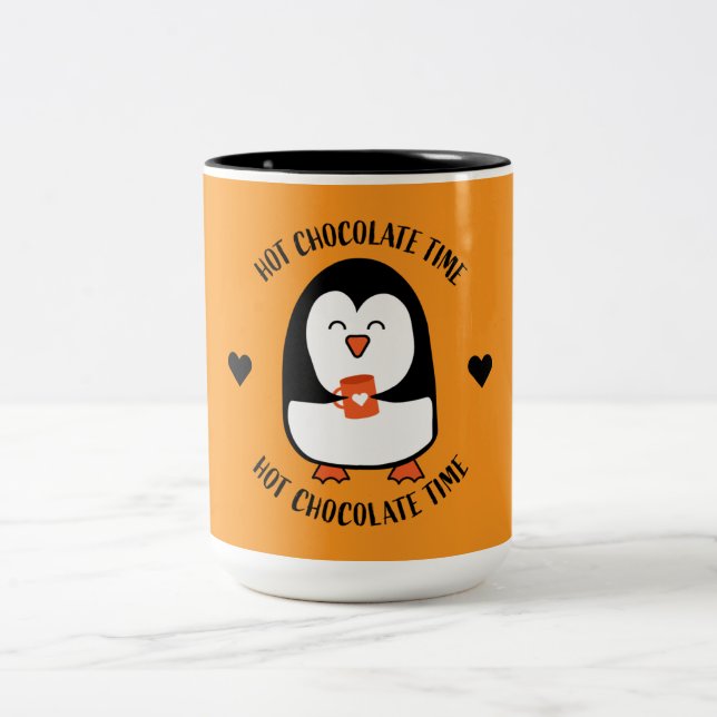 Hot Chocolate Pinguin Drinker Zweifarbige Tasse (Mittel)