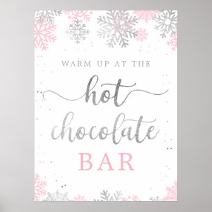 Hot Chocolate Pink Silver Winter Schneeflocken Poster
