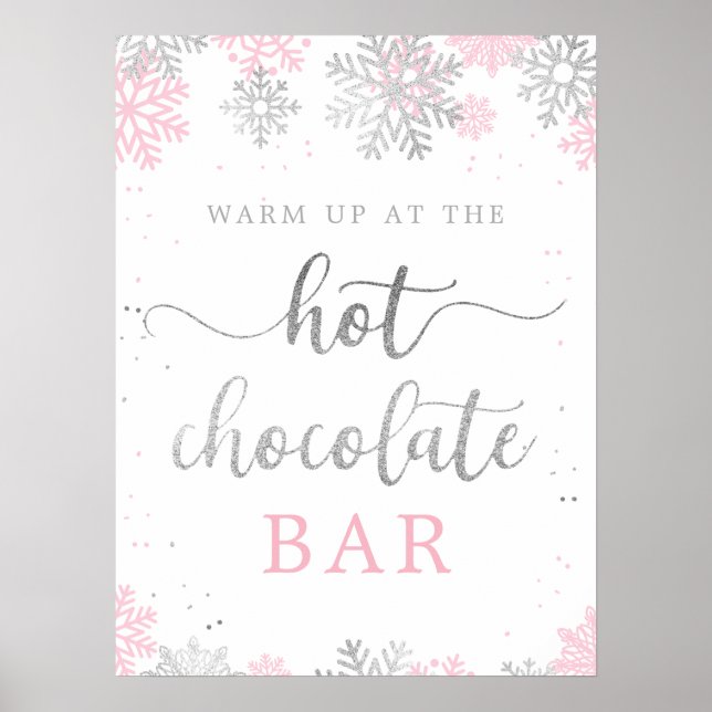 Hot Chocolate Pink Silver Winter Schneeflocken Poster (Vorne)