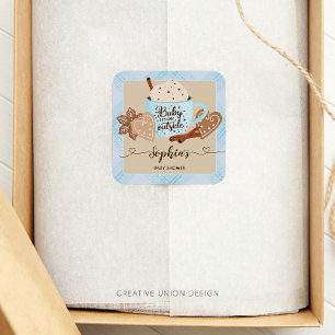 Hot Chocolate Winter Baby Shower Boy Quadratischer Aufkleber