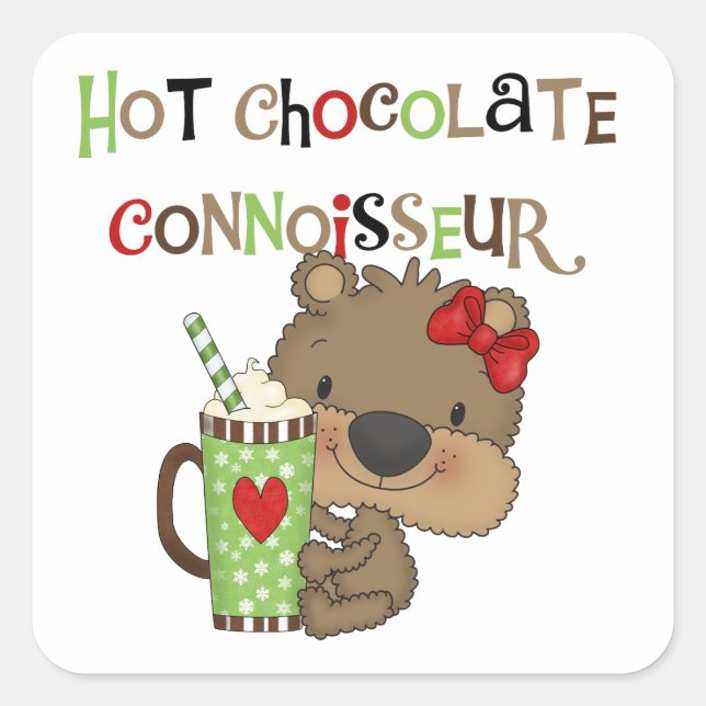 Hot ChocolateConoisseur Girl Bear Quadratischer Aufkleber (Vorderseite)