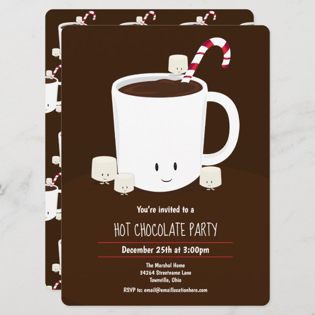 Hot Chocole Hot Cocoa Brown White Xmas Party Einladung (Vorne/Hinten)