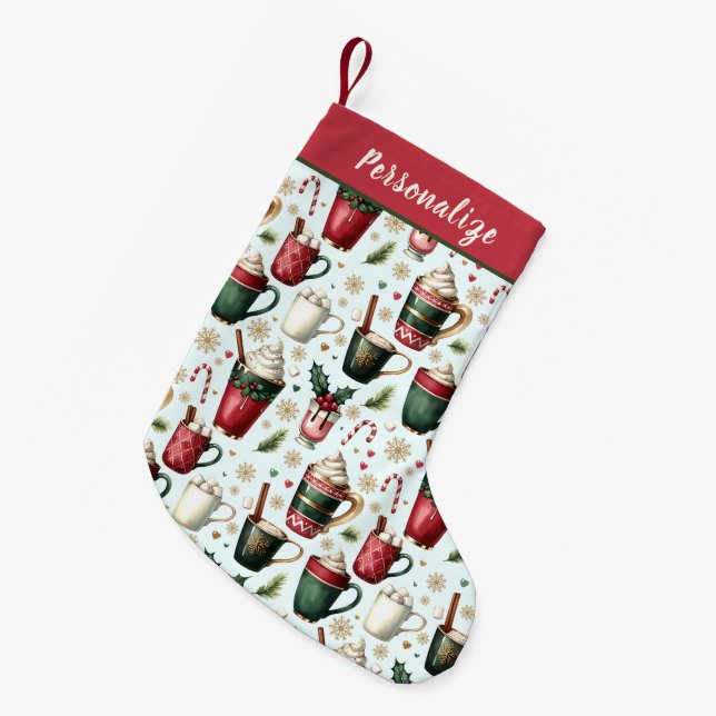 Hot Christmas Holiday Drinks Pattern Personalized Kleiner Weihnachtsstrumpf (Vorderansicht (hängend))