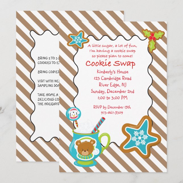 Hot Coco & Cookies Cookie Swap/Exchange Einladung (Vorne/Hinten)