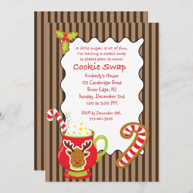 Hot Coco & Cookies Cookie Swap/Exchange Einladung (Vorne/Hinten)