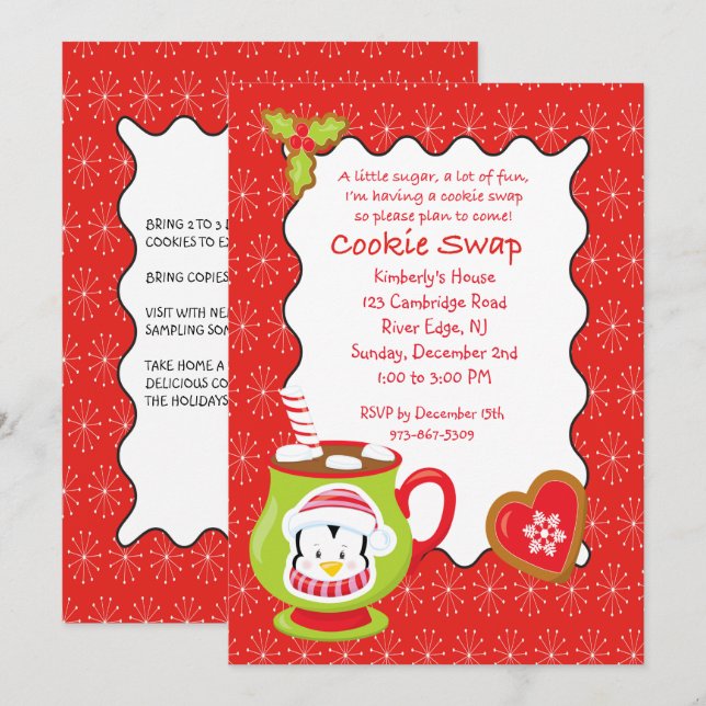 Hot Coco & Cookies Cookie Swap/Exchange-Einladung Einladung (Vorne/Hinten)