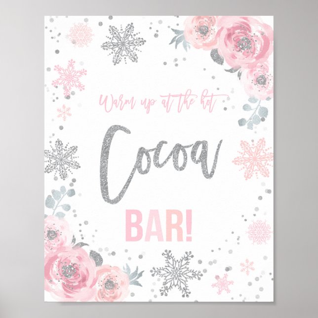 Hot Cocoa Bar Pink Winter ONEderland Party Poster (Vorne)