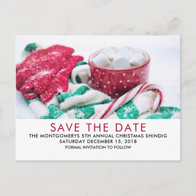 Hot Cocoa & Candy Cane | Xmas Save the Date Postkarte (Vorderseite)