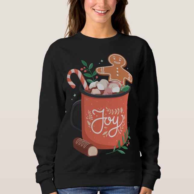 Hot Cocoa Gingerbread Mann mit Candy Cane Joy Sweatshirt (Vorderseite)