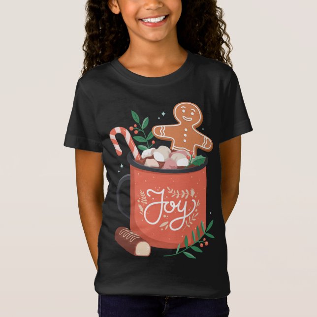 Hot Cocoa Gingerbread Mann mit Candy Cane Joy T-Shirt (Vorderseite)