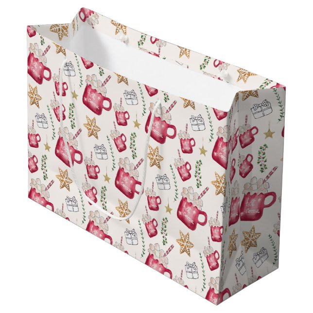 Hot Cocoa Holiday Party Watercolor Art Große Geschenktüte (Vorderseite Schrägansicht)