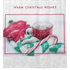 Hot Cocoa Marshmallows & Candy Cane Weihnachten Duschvorhang