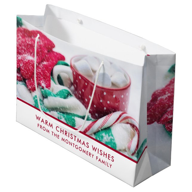 Hot Cocoa Marshmallows & Candy Cane Weihnachten Große Geschenktüte (Vorderseite Schrägansicht)