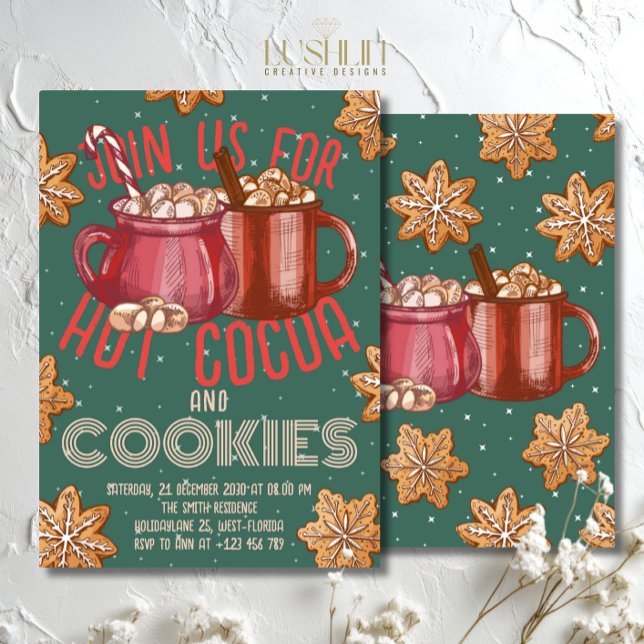 Hot Cocoa Red Mug & Cookies Holiday | Christmas Einladung (Von Creator hochgeladen)
