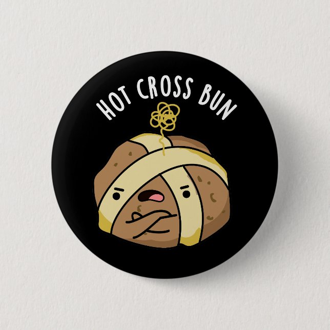 Hot Cross Bun Funny Food Pub Dark BG Button (Vorderseite)