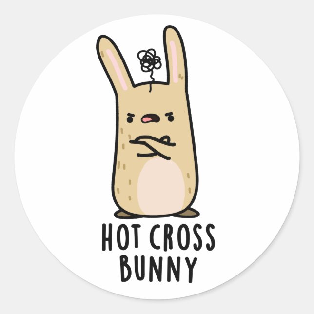 Hot Cross Bunny Funny Angry Rabbit Puff Runder Aufkleber (Vorderseite)