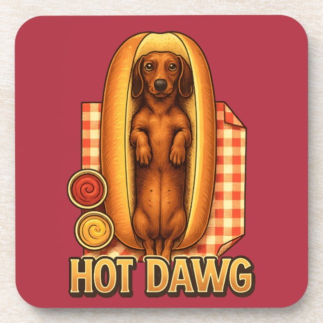 Hot Dawg Funny Dachshund Hot Dog Parody Cute Dog  Getränkeuntersetzer (Vorderseite)