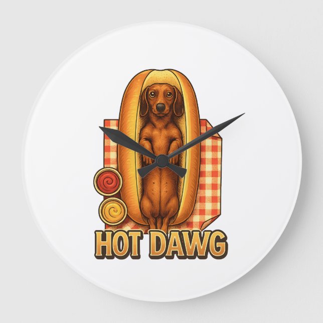 Hot Dawg Funny Dachshund Hot Dog Parody Cute Dog  Große Wanduhr (Vorderseite)