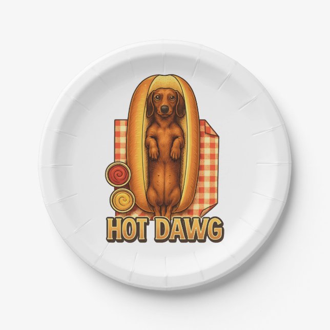 Hot Dawg Funny Dachshund Hot Dog Parody Cute Dog  Pappteller (Vorderseite)