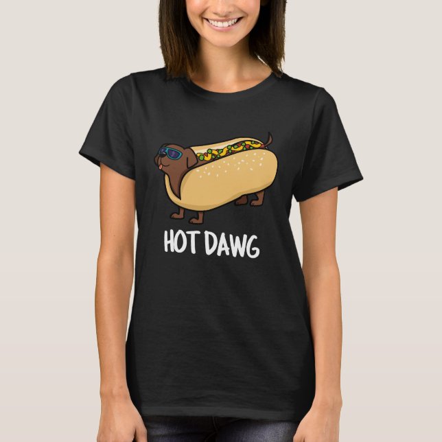 Hot Dawg Funny Hot Dog in einem Bun Puff Dark BG T-Shirt (Vorderseite)