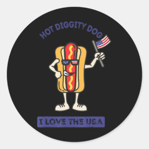 Hot Diggity Dog 4. Juli Patriotische GRILLEN Picni Runder Aufkleber