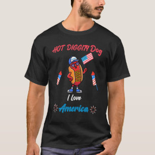 Hot Diggity Hund I Liebe Amerika Flag 4. Juli 2009 T-Shirt