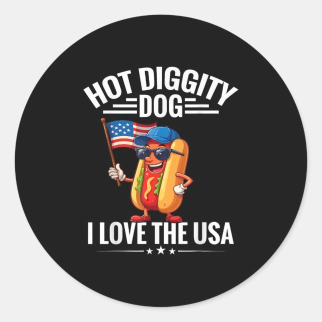 Hot Diggity Hund I Liebe USA Flag Hotdog 4. Runder Aufkleber (Vorderseite)