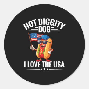 Hot Diggity Hund I Liebe USA Flag Hotdog 4. Runder Aufkleber