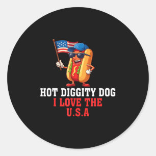 Hot Diggity Hund I Liebe USA Flag Hotdog 4. Runder Aufkleber