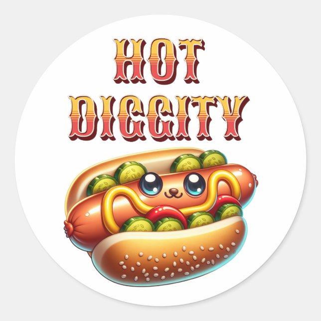 Hot Diggity | Retro Hot Dog Runder Aufkleber (Vorderseite)