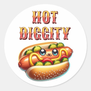 Hot Diggity Retro Hot Dog Runder Aufkleber