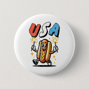 Hot Dog 4. Juli Feuerwerk Unabhängigkeit Tag Ret Button