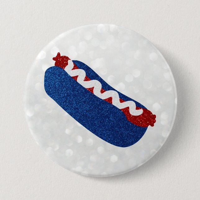 Hot Dog 4. Juli Glitzer Button (Vorderseite)