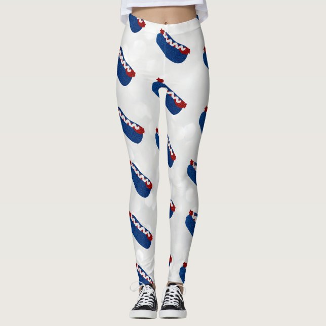 Hot Dog 4. Juli Glitzer Leggings (Vorderseite)