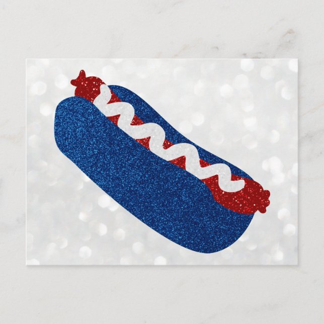 Hot Dog 4. Juli Glitzer Postkarte (Vorderseite)