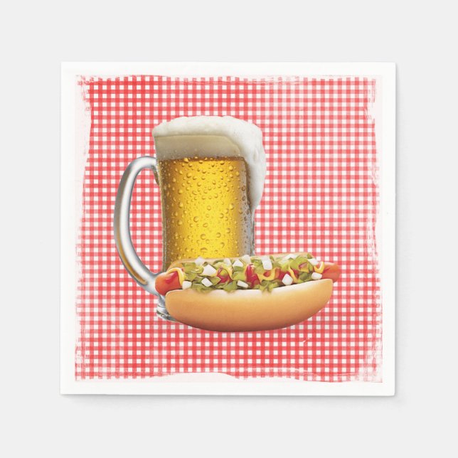 Hot Dog and Beer On Gingham Serviette (Vorderseite)